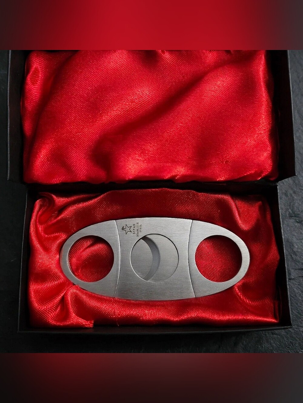 Premium Stainless Steel Double-Guillotine Cigar Cutter, Satin Lining Luxury Box